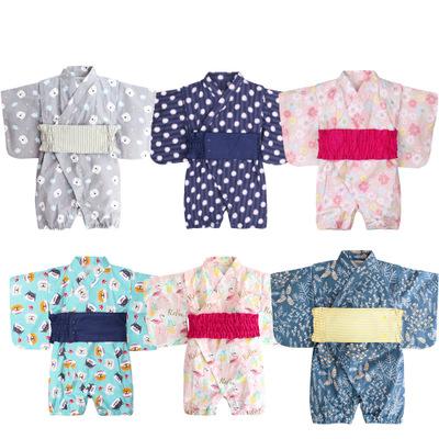 China Fabric and Belt: Wholesale Newborn Japanese Cotton Kimono 95% Cotton Baby Short Sleeve Baby Rompers for sale