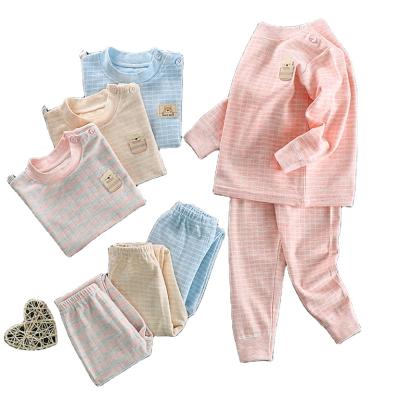 China Wholesale cotton girls and boys baby pajamas suit cotton natural stripe color home wear for sale