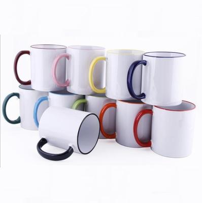 China Wholesale Viable Promotion Ceramic Empty Coffee Mug 11oz Rim Handgrip Color Sublimation White for sale