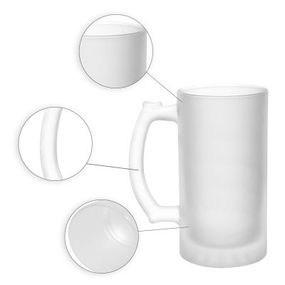 China High Quality Wine Frosted Sublimation Glass Customized Design Drinking Beer Glass Frosted Mug With Handle for sale