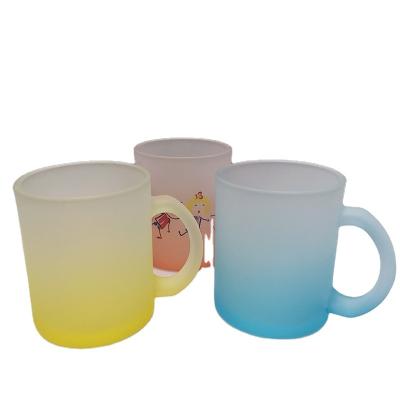 China Viable Hot Selling High Quality Sublimation Color Frosted Round Glass Mug Handle Glass Mug for sale