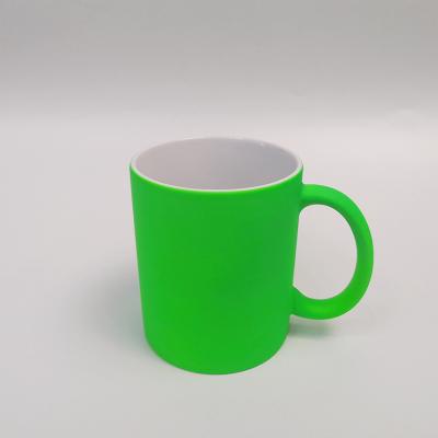 China New Design 11oz Viable Green Color Coated Soft Touch Sublimation Ceramic Mug for sale