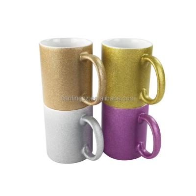 China Viable customization sublimation masks 11oz 300ml 3a gradient glitter ceramic sublimation mugs in stock for sale