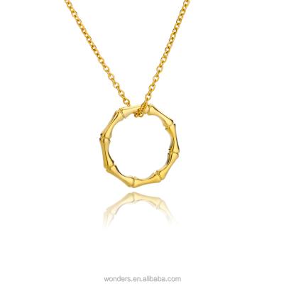 China Fashionable Minimalist Open Bamboo Pendant Necklace Woman Girl Low MOQ Necklace Gold Silver Color Wheel Circle Necklace for sale