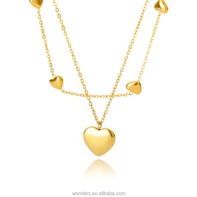 China Fashionable Classic Two Layers Chain Necklace Layer Heart Charms Women Girls Jewelry Valentines Bridal Necklaces Gold Plated for sale