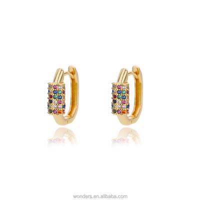 China Wholesale Designer TRENDY Inspired 2022 Earrings Buckle Minimalist Trendy Shape Earrings With Colorful CZ Paved Gold Plated for sale