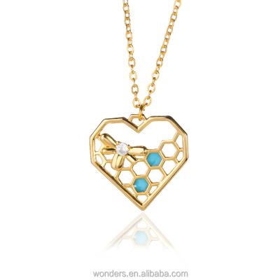 China Fashionable Enamel Heart Glow in the Dark Colorful Christmas 2021 Women Necklace Honey Bee Pendant Chain for sale