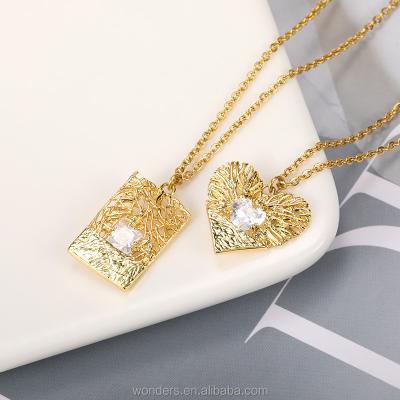 China FASHIONABLE Gold Heart Rectangle Rhinestone Women Necklace 3D Best Friend Unique Pendant Christmas Gifts for sale