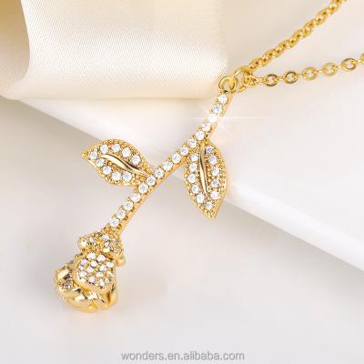 China Rose Flower Ice Out Rose Gold TRENDY Vertical Charm Long Stem Pendant Necklaces Shape Necklace 2021 Trendy for sale