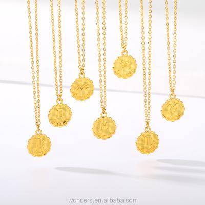 China Vintage Gold Zodiac Necklace Coin Zodiac Sign Pendant Necklace for sale