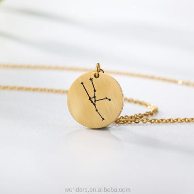 China FASHIONABLE Gold Taurus Zodiac Jewelry Necklace Zodiac Coin Sign Necklace Stainless Jewelry for sale