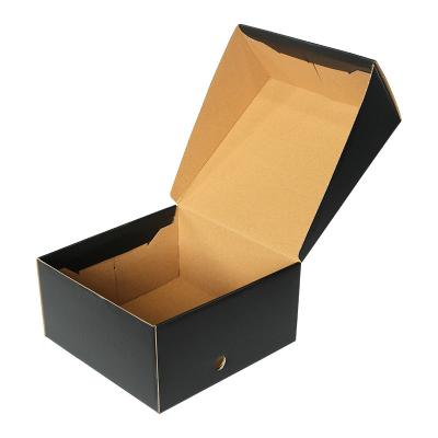 China Recycled Materials Customized Logo Black Shoe Packaging Box Flip Thickened Corrugated Shoebox for sale