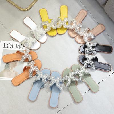 China Fashion Trend Summer Women Slippers Flat Casual Flip Flops Beads Ladies Slippers Slippers Shoes Flip Flops Sandals Slides for sale