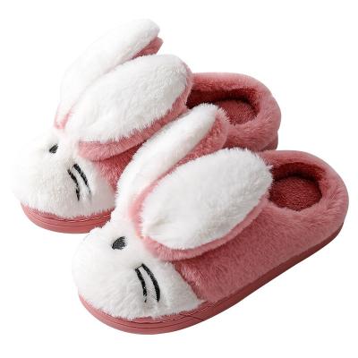 China Home Warm Soft Bottom Slides Cartoon Lovely Rabbit Kids Slippers Woolen Winter Lightweight Anti-Skid Comfortable Round Plush Slides for sale