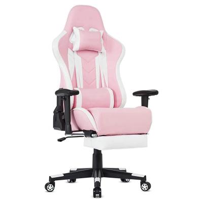 China (Size) Beautiful Adjustable Silla Gamer Rosa Pink And Computer White Swivel Racing Gaming Chair PU Leather Electric Racing Gaming Chair With Footrest for sale