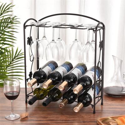 China Sustainable Wine Glass Rack Metal Wine Rack with 4 or 8 Bottles and 8 Wine Glass Rack Easy Assemble for sale