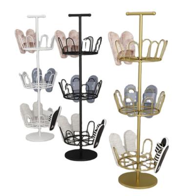 China Adjustable (Height) Outdoor Balcony 3 Tiers Shelves Air Drying Rotating Storage Slipper Shoe Display Rack for sale