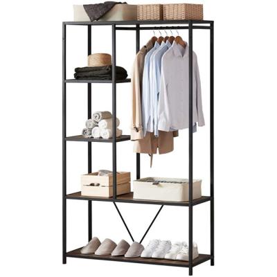 China Fashion Wood and Metal Garment Rack with Shelves and Hanging Rod for sale