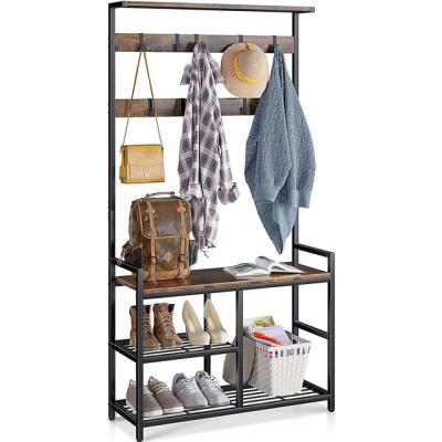 China Fashion 3 in 1 Hall Tree Coat Rack and Shoe Bench Entryway Storage Shelves for sale