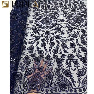 China Viable African French Nigerian Lace Fabric French Tulle Lace Fabric French Lace Fabric With Sequins For Party for sale