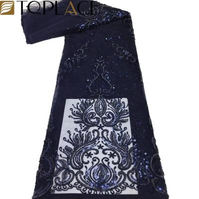 China 2021 Viable High Quality Hand Made Heavy African French Lace Wedding French Tulle Lace Fabric With Sequins for sale