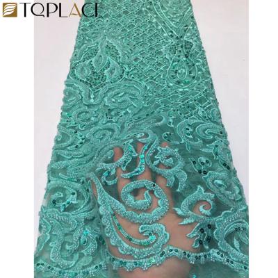 China African Luxury Embroidery Lace Fabric Viable Nigerian French Lace Beaded Fabric With Sequins For Dress Dress for sale