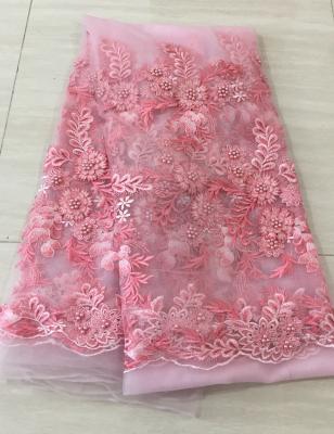 China 2018 Sustainable Africa 3d Flower French Lace With Beads 3D Lace Fabric For Clothing for sale