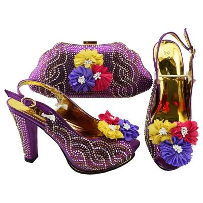 China Deodorization 2021 shoes and bag set italian ladies high heel shoes and matching bags with flowers and stones big sale for party for sale