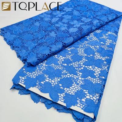 China Sustainable Embroidery Cord Fabric Lace Fabric Blue African For Nigerian Lace for sale