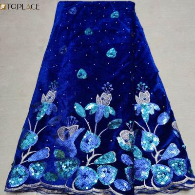 China Viable Velvet African Woman Materials Polyester Embroidered Velvet Sewing Sequins Lace Up Fabric For Nigerian Wedding Party Dress for sale