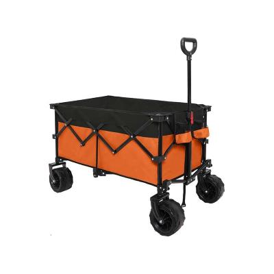 China 600D PVC+Steel Pipe Black Plastic Sprayed Heavy Duty Wheel Camping Utility Cart Foldable Beach Outdoor Camping Cart for sale