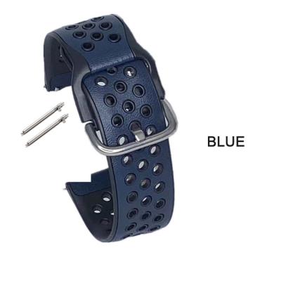 China Fashion Movement Quick Release Skin Leather Glue Mixing Khan Waterproof Breathable Blue 22mm Hole Leather Strap for sale