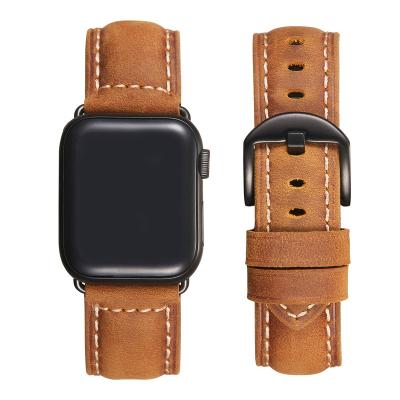 China Leather Suitable For Apple Watch Leather Strap Vintage Crazy Horse Leather Apple Iwatch 7 Generation Smart Strap 45mm for sale