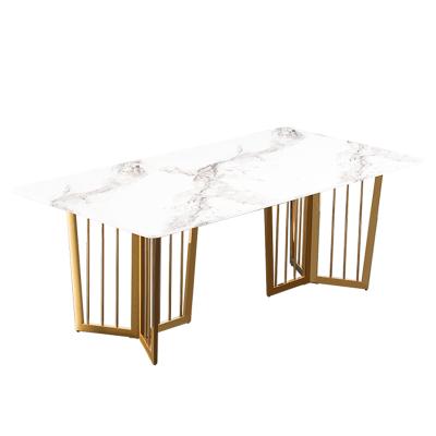 China Other Cheap Contemporary Furniture Gold Silver Rectangular Nordic Dining Tables Designs Modern Marble Top Dining Table for sale