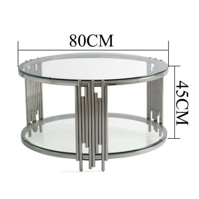 China Modern living room round silver chrome stainless steel metal iron mirror tempered glass top TV stand and modern coffee table set for sale