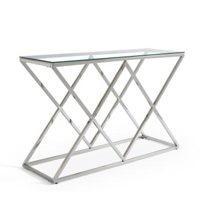 China Lux Nordic Luxury Entryway Long Mirror Stainless Steel Console Table Glass Folding Furniture For Living Room for sale