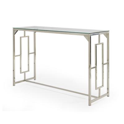 China Entrance Lux Modern Living Room Antique Tempered Glass TV Table Chrome Console Table Luxury for sale