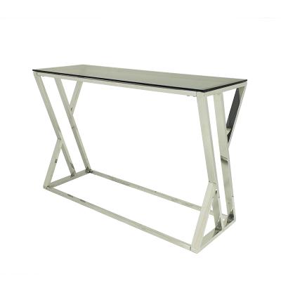 China Modern Antique Silver Console Table Hallway Tempered Glass Mirrored Modern Metal Living Room Furniture Luxury Chinese Coffee Table for sale