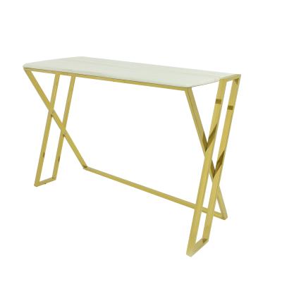 China Modern Design Modern Narrow Console Table Furniture Gold Corridor Living Room Hallway Tempered Glass Glass/White Marble Top Stainless Steel for sale