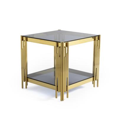 China Lux Living Entry Room Furniture Black Glass Top Antique Side Coffee Table Gold Stainless Steel Legs Modern Gold Stainless Steel Legs for sale