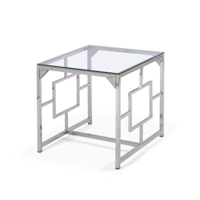 China Lux Living Entry Room Furniture Metal Silver Sofa Combo Square Glass Block End Table for sale