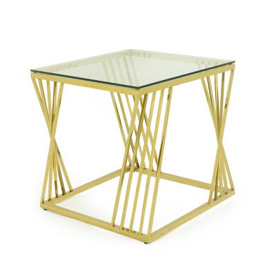 China Modern Tea End Table Set Storage Living Room Furniture Coffee Table High End Stainless Steel Tempered Glass-Metal Modern Gold 13.00kg for sale