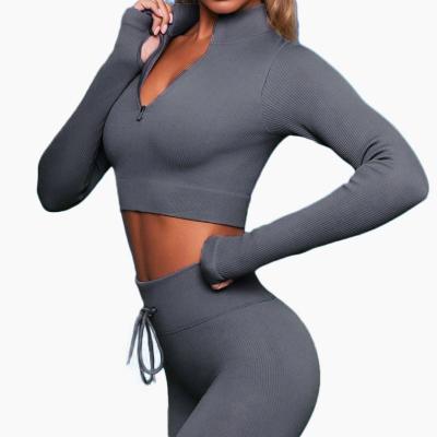 China Women Breathable Tracksuit Set High Top Activewear Yoga 2 Piece Set Seamless Female Long Sleeve For Exercise for sale