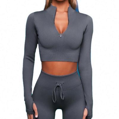 China Crop Yoga Top 2 Pieces High Waist Fitness Clothing Breathable Custom Seamless Tops Long Sleeve Tight Outdoor for sale