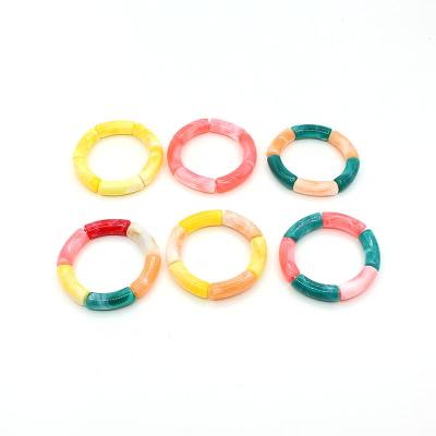 China BOHEMIA Korean Wholesale Bangle Resin Bead Tube Bracelet 2021 New Fashion Women Bamboo Bracelet Girl Jewelry for sale