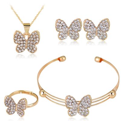 China Advanced European and American hot-selling new full diamond butterfly necklace pendant earrings ring bracelet four-piece set for sale