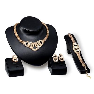 China Advanced European and American five-ring set of jewelry, necklace, earrings, bracelet, ring, four-piece factory direct sales for sale