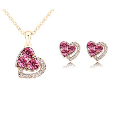 China Full Fashion Advanced Color Diamond Love Heart Shaped Female Necklace Earrings Jewelry Pendant Necklace Set for sale