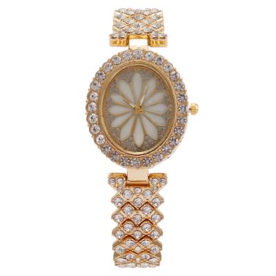 China Non-Specific Fashion Hot Sale Diamond Full Diamond Ladies Watch Flower Women's Watch Oval Dial Bracelet Watch Zinc Alloy for sale