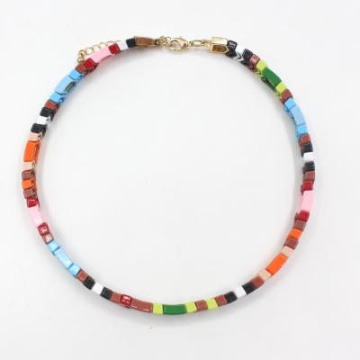 China Factory Direct Selling Rainbow Enamel Necklace Macaron Color Short Square Necklace High-end Ladies Feast Arrow Beads Basics for sale